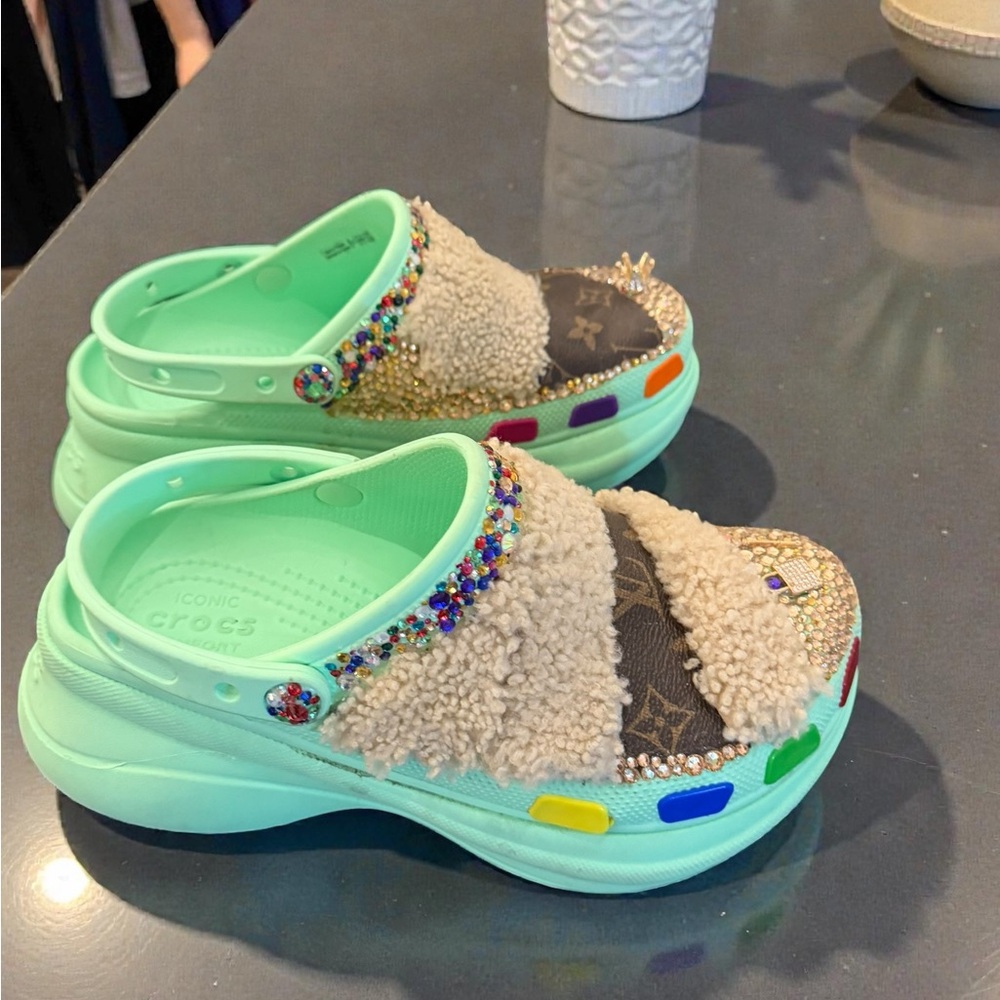 Colorful Platform Clogs with Rhinestones Bling Details RARE ONE OF A KIND - Picture 7 of 7